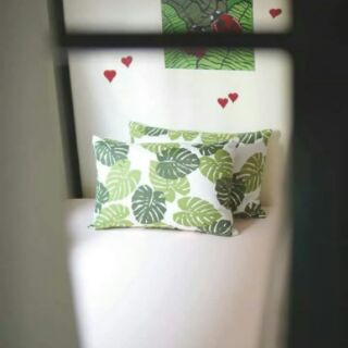 Vải bố Linen họa tiết, mẫu lá trầu bà, phụ kiện trang trí, vải linen may rèm, may túi tote, thảm trải picnic