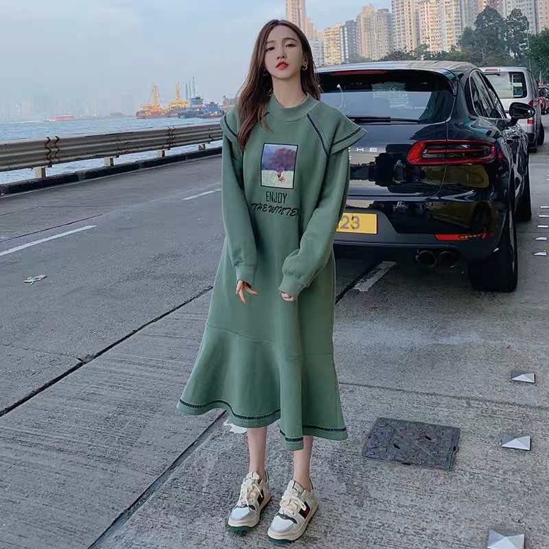 COMBO LIVE Váy xuân thu rộng rãi che gối