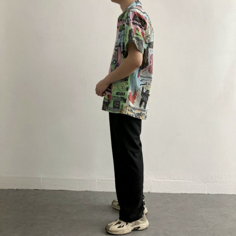 Áo Sơ Mi Tay Ngắn Unisex Cổ Bẻ Phông Cách Hàn Quốc Freesize