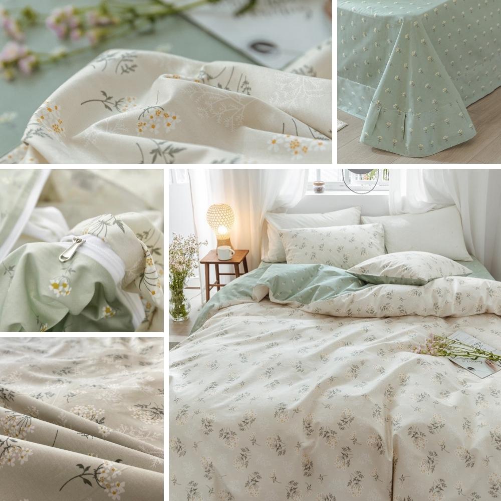 Bộ 4 món chăn ga gối đệm poly cotton ga giường họa tiết hoa nhí vintage, bộ ga gối drap giường bo chun - Otama Bedding