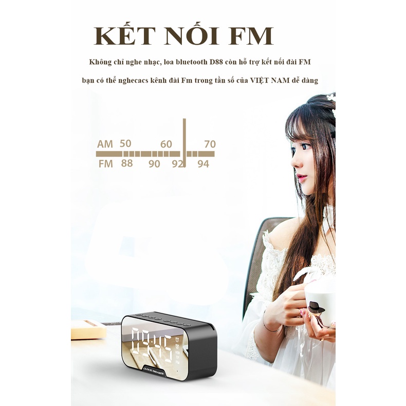 Loa bluetooth đồng hồ mini không dây nghe nhạc làm đèn ngủ màn hình soi gương, Chính Hãng PKT