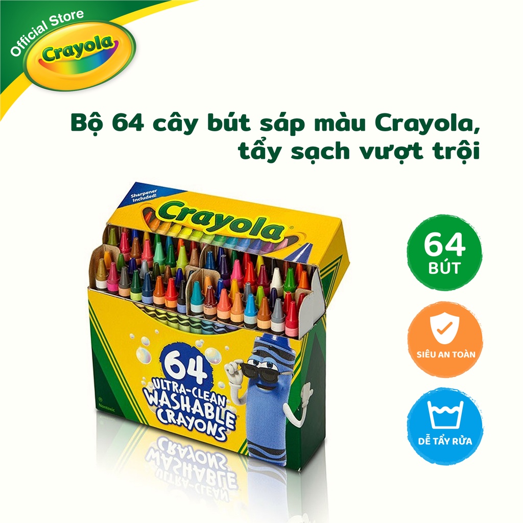 Bộ 64 cây bút sáp màu Crayola, tẩy sạch vượt trội - 523287