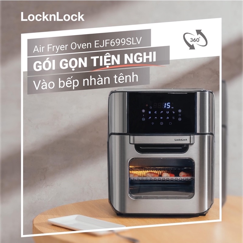 Lò Nướng Không Dầu THẾ HỆ MỚI LOCK&LOCK EJF699SLV Dung Tích Lớn 12L,1800W - Màu Bạc Sang Trọng, Cửa Kính Trong Suốt