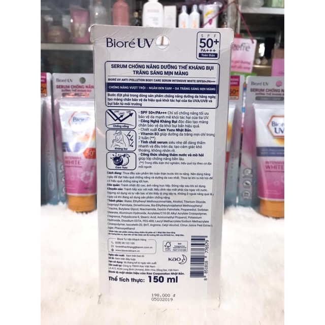 (150ml) Serum Chống Nắng Body Làm Sáng Da Biore SPF50/PA+++