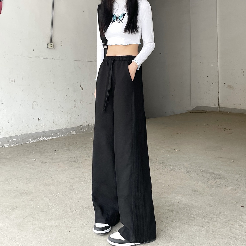 Quần ống rộng màu sắc đơn giản thời trang Hàn Quốc năng động