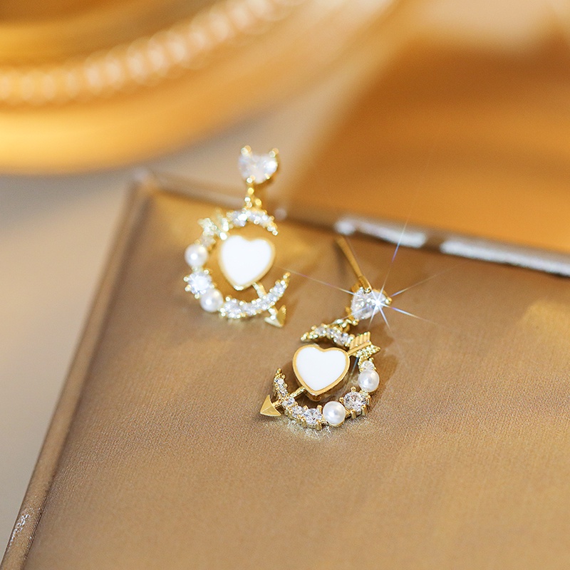 Khuyên tai JIUDUOLAN dạng kẹp/ xỏ thiết kế trái tim đính đá zircon nhân tạo thời trang thanh lịch dành cho nữ