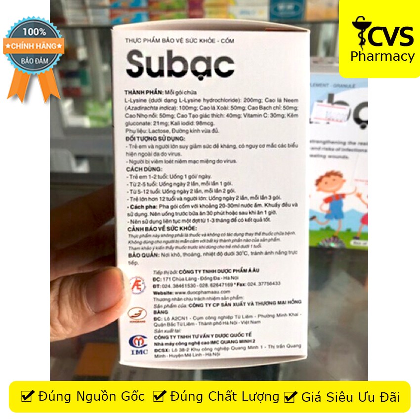 Cốm Subạc -  Hỗ Trợ Tăng Sức Đề Kháng, Giúp Làm Lành Vết Thương – SUBAC cvspharmacy