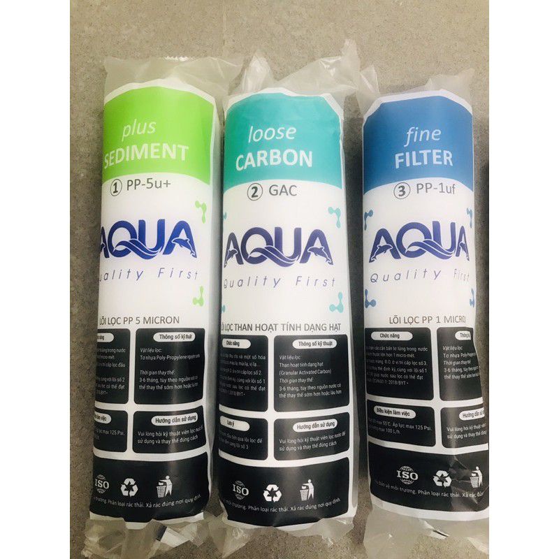 Combo 5 Bộ 3 lõi lọc nước AQUA số 1,2,3 - Hàng chính hãng