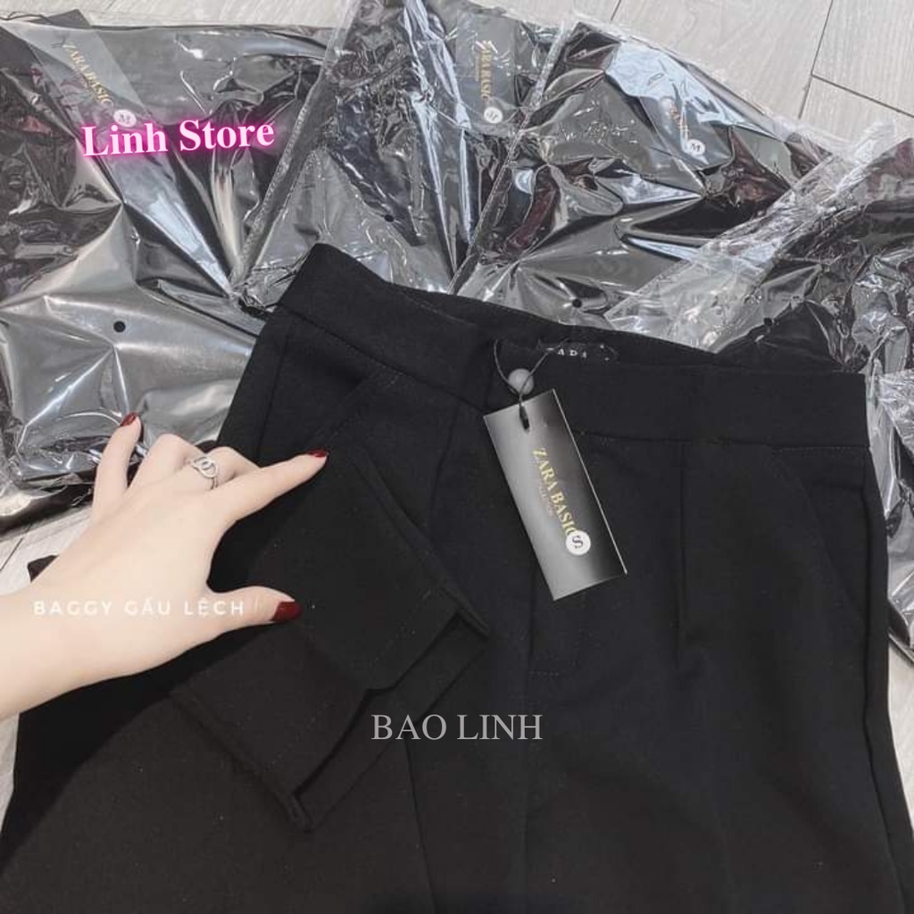 Quần Vải Nữ Cạp Cao Baggy Công Sở Phối Khuy Lệch Chất Liệu Tuyết Mưa Hãng Vitex