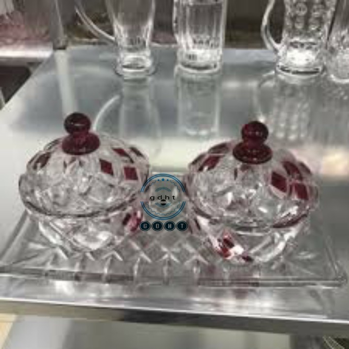 bộ 2 hũ mứt thủy tinh kèm khay
