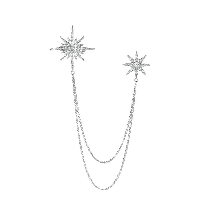 Ghim Cài Áo Hình Ngôi Sao Và Mặt Trăng Phối Tua Rua Cao Cấp Thời Trang