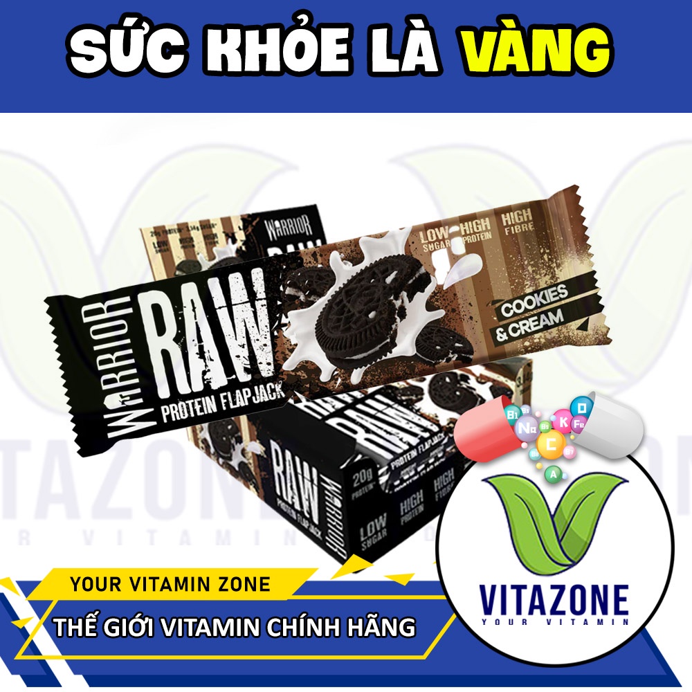 Warrior Protein RAW, Bánh Protein nhiều chất xơ fiber, protein, ít béo, bổ sung năng lượng trước và sau tập
