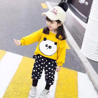 Bộ nỉ thu đông họa tiết đáng yêu cho bé gái
