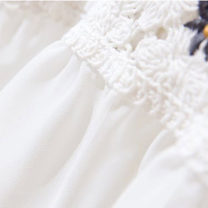 Brroa Áo Chiffon Tay Dài Phồng Thêu Hoa Phối Bèo Nhún Trước Thời Trang Cho Nữ