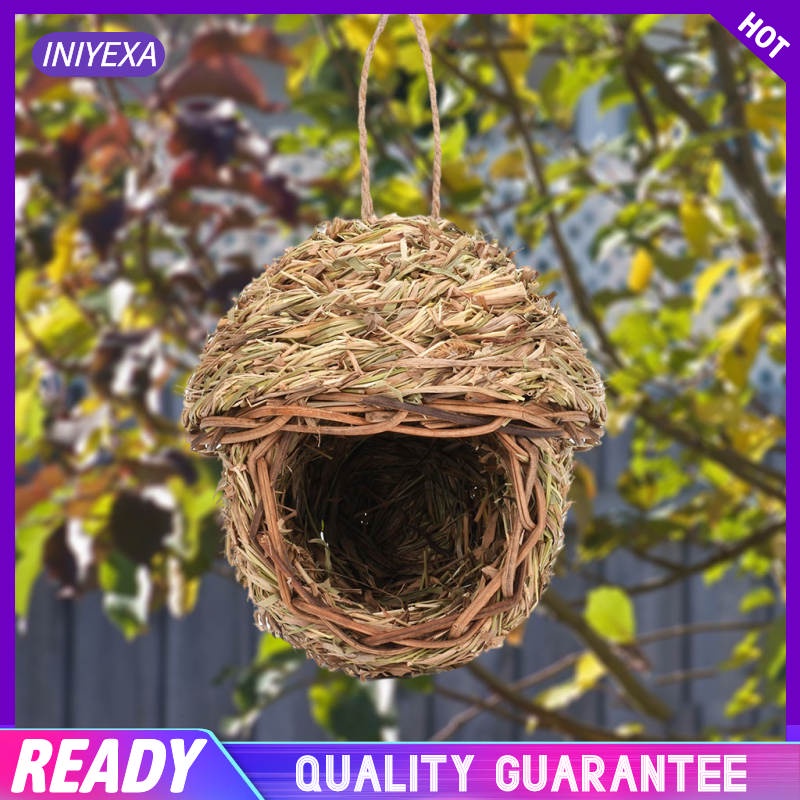 Tổ chim treo cây làm từ rơm dệt thủ công thiết kế nhỏ nhắn thích hợp cho chim vẹt Chickadee tiện lợi