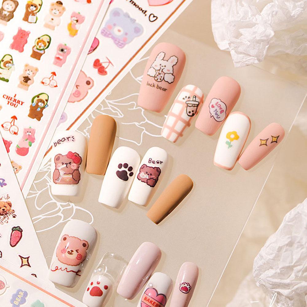 Miếng Dán Trang Trí Móng Tay Họa Tiết Gấu Hoạt Hình Nhiều Màu DIY