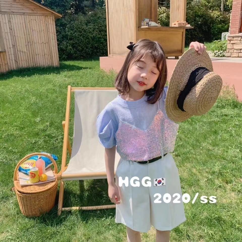 Áo Thun Cotton Giả Hai Lớp Tay Phồng Dáng Rộng Thoải Mái Thời Trang Mùa Hè Phong Cách Hàn Quốc Cho Bé Gái 5