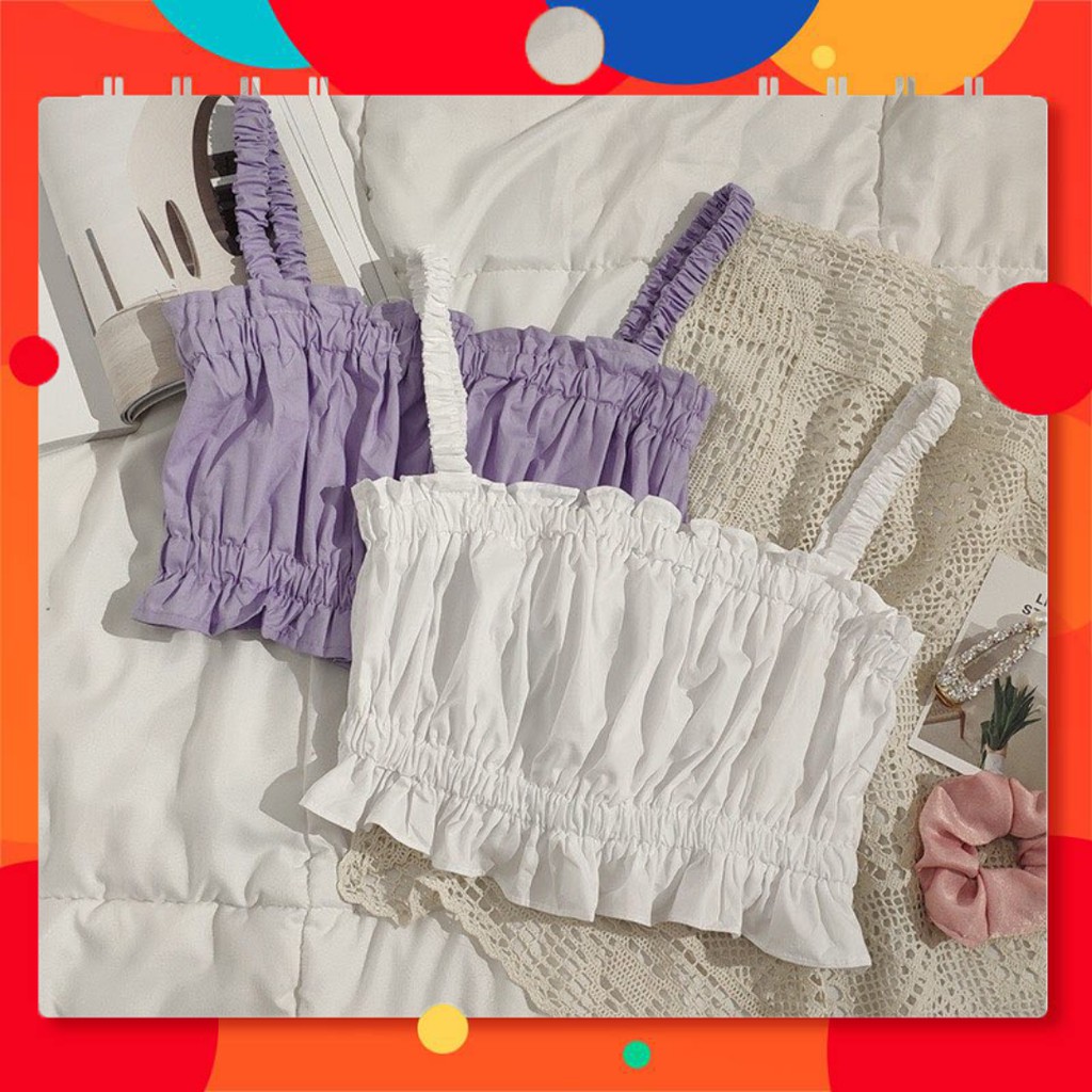 Áo Croptop 2 Dây Đũi 🦋 Áo Dây Thun Nữ Viền Bèo 2 Màu 41 | BigBuy360 - bigbuy360.vn