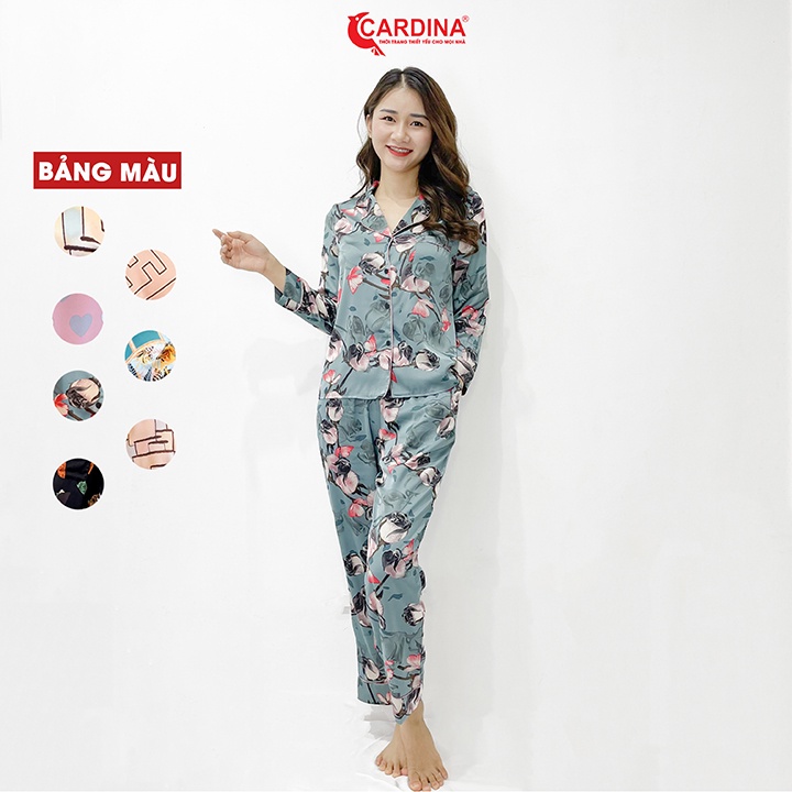 Đồ Bộ Nữ 𝐂𝐀𝐑𝐃𝐈𝐍𝐀 Pijama Chất Lụa Satin Nhật Cao Cấp Quần Dài Áo Dài Tay Họa Tiết 1Pi12