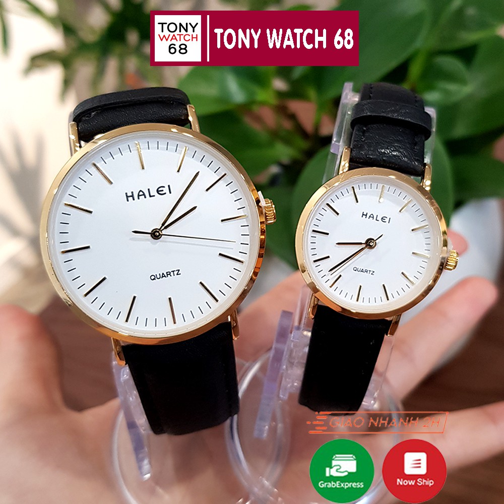 Đồng hồ đôi nam nữ Halei dây da đen mặt số vạch chống nước chống xước tuyệt đối 3atm Tony Watch 68 | BigBuy360 - bigbuy360.vn