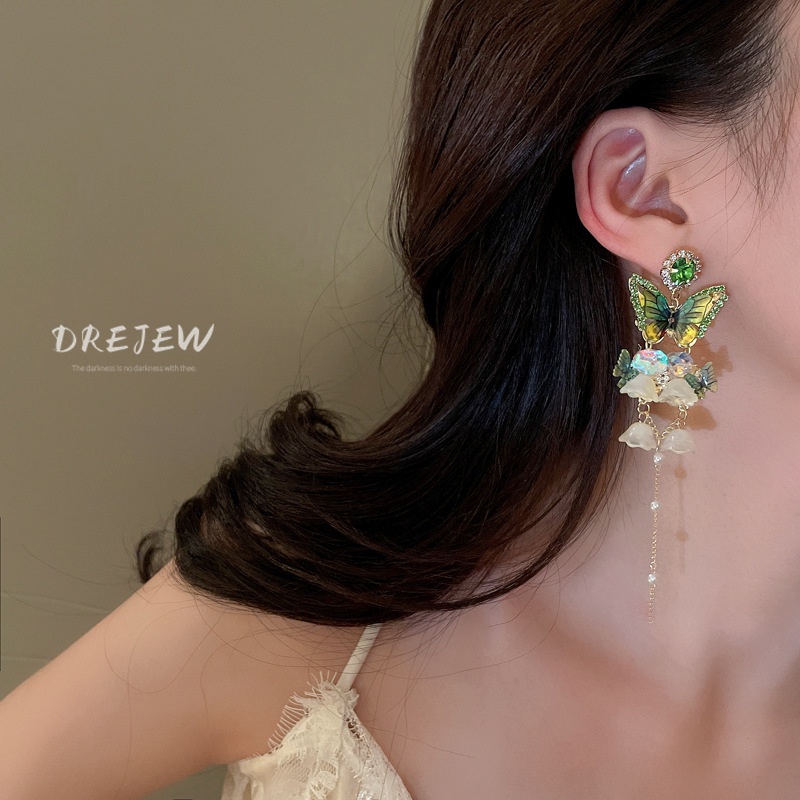 Khuyên Tai Tua Rua Kim Bạc Kim Cương Hình Bướm Hoa Lily Thung Lũng Ngọc Trai Phong Cách Mori Mới 1