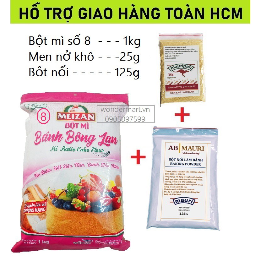 Combo làm bánh Bột mì + Men nở + Bột nổi thương hiệu Baker Choice và AB Mauri