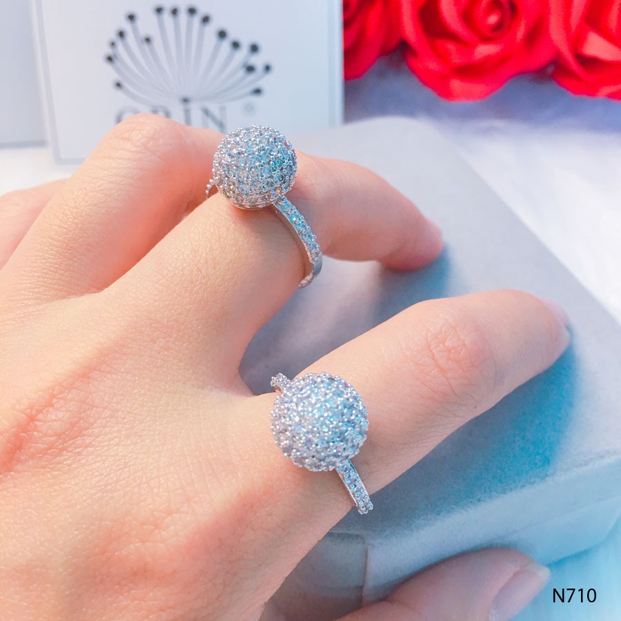 Nhẫn bạc nữ, nhẫn trái châu đính đá thiết kế cao cấp Orin N710