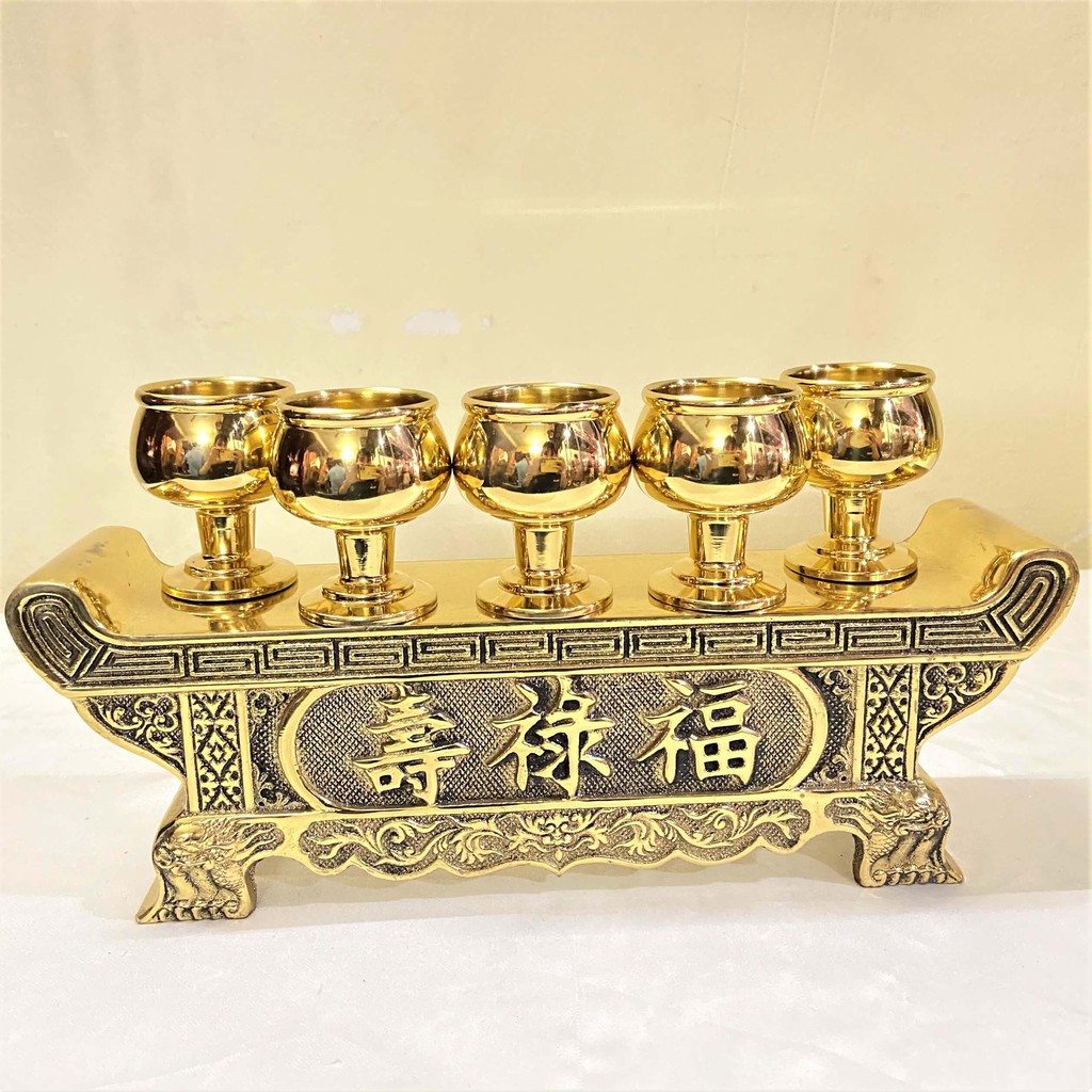 Bộ Chung Nước Cúng Khắc Sen Rồng Bằng Đồng  mẫu 2