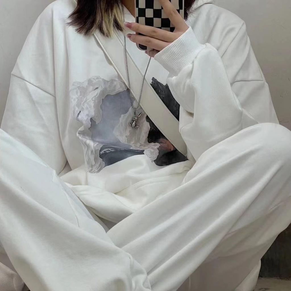 SUXI Áo Hoodie Thể Thao Tay Dài Dáng Rộng In Họa Tiết Thời Trang Xuân Thu Cho Nữ