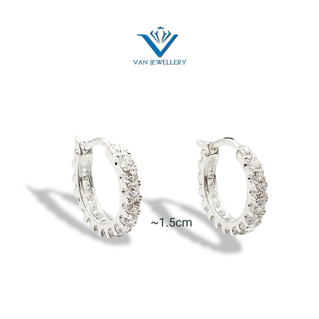 Khuyên tai bạc Khuyên tròn sát tai đính đá bạc ta Van Jewelry V10391 mẫu Full đá đường kính 15mm