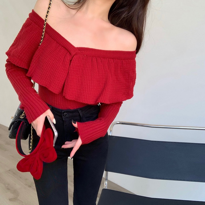 Áo len trễ vai nữ dễ thương, áo trễ vai nữ hot girl sang chảnh hàng quảng châu A1249 có video ảnh thật