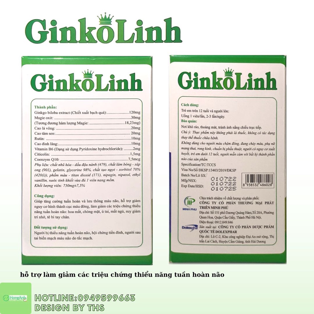 Hoạt huyết dưỡng não GINKOLINH - GIÚP GIÃN ĐỘNG MẠCH, TĂNG CO BÓP MẠCH MÁU