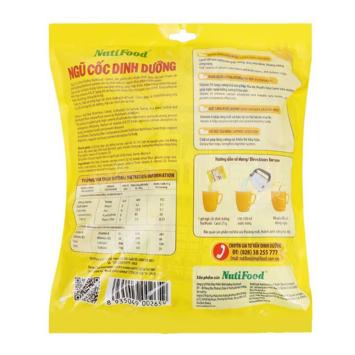 Ngũ cốc dinh dưỡng Canxi nguyên cám NutiFood bịch 500g