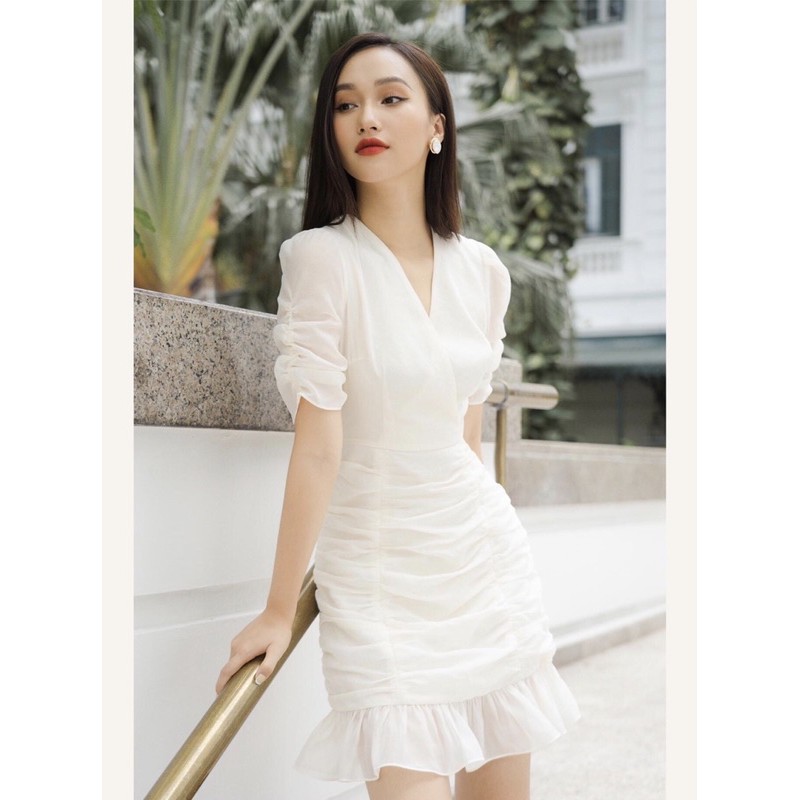 Đầm thiết kế đầm nữ trắng dễ thương dạo phố dự tiệc cổ tim đắp chéo có lót toàn thân | BigBuy360 - bigbuy360.vn