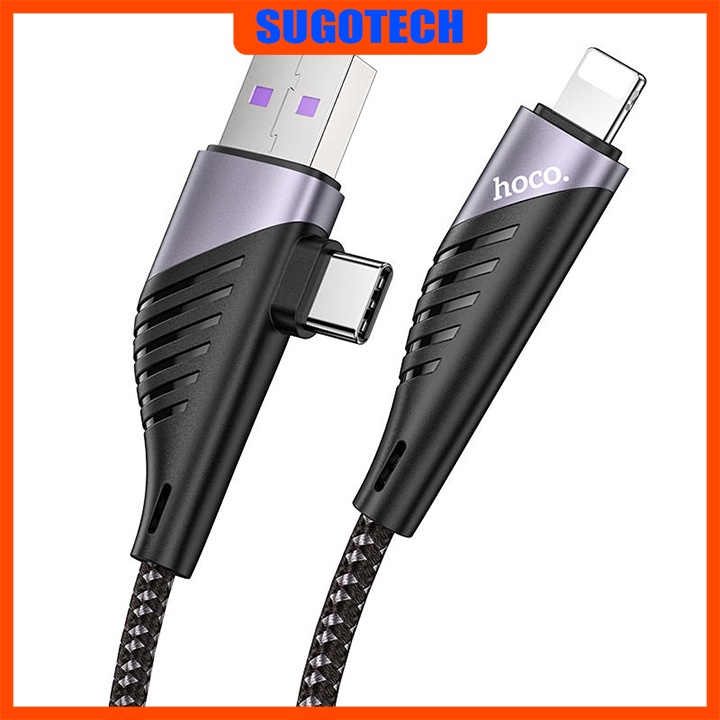 Cáp sạc nhanh Hoco U95 chính hãng 2 in 1 USB và Type ra Lightning cho Iphone/Ipad
