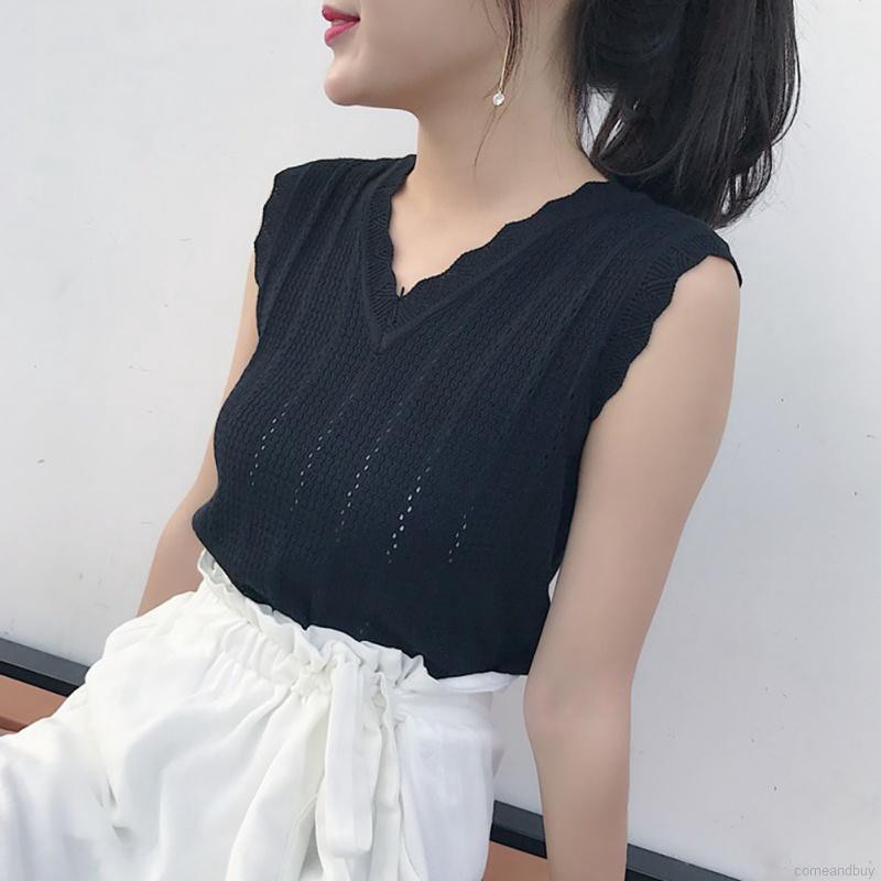 Áo Dệt Kim Nữ Không Tay Cổ Chữ V Thời Trang Hàn Quốc | BigBuy360 - bigbuy360.vn