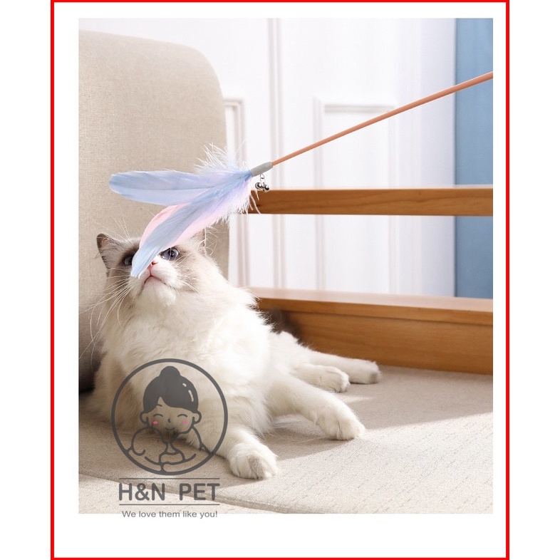 [Hàng thiết kế]Gậy trêu mèo đa chức năng kèm đèn laser, đèn UV, đèn pin lông vũ H&amp;N PET
