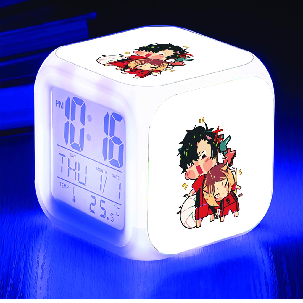 Đồng hồ báo thức để bàn in hình HAIKYUU!! Vua Bóng Chuyền anime chibi LED đổi màu