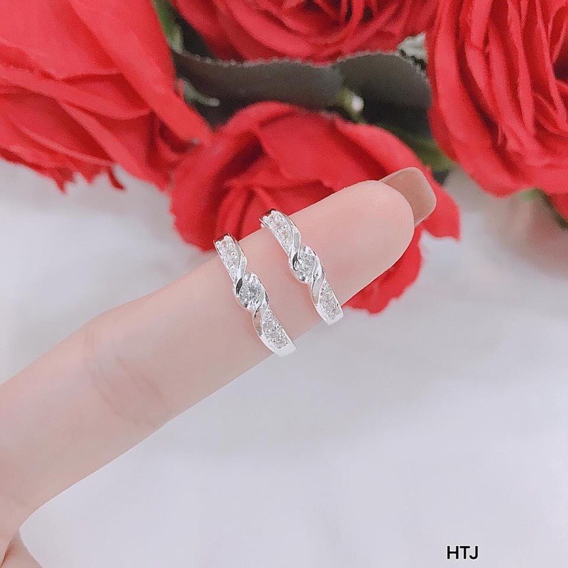 Nhẫn đôi nhẫn cưới mặt đá xoắn trẻ trung LINH MIU SILVER