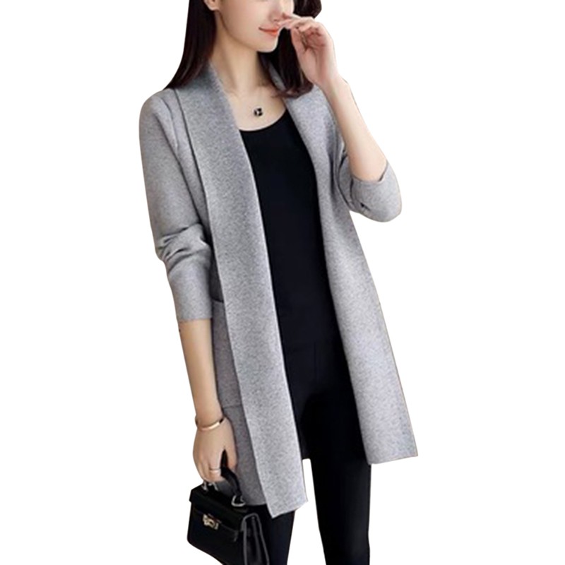 Áo Khoác Len Cardigan Dài Tay Có Túi Cho Nữ
