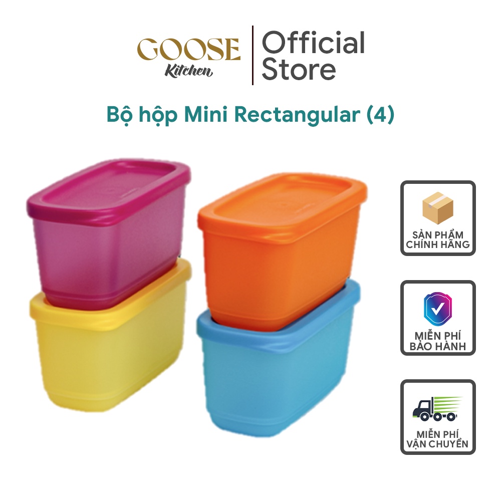 Bộ 4 hộp Tupperware Mini Rectengular set 4 dung tích 250ml trữ hạt, gia vị, hành tỏi bóc sẵn - Goose Kitchen