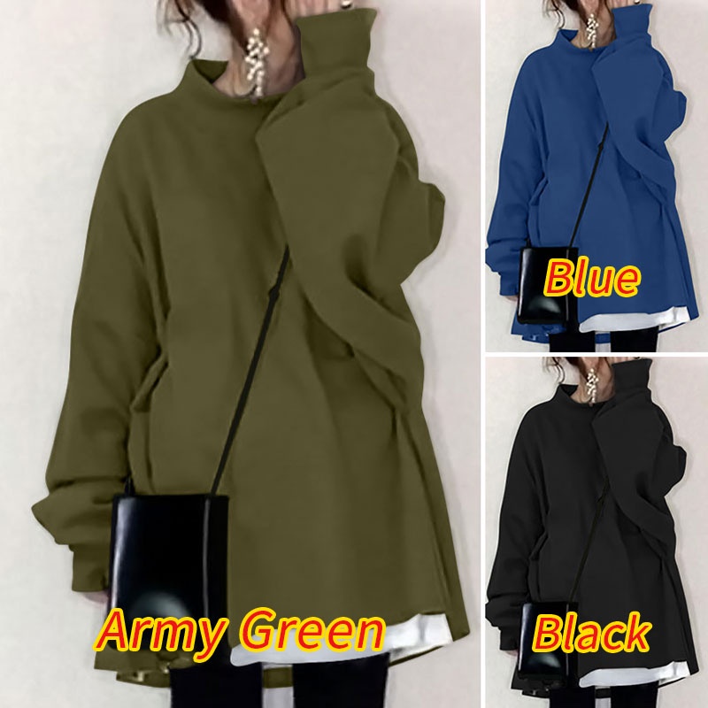 Áo sweatshirt ZANZEA tay dài cổ tròn màu trơn dáng rộng xẻ tà dành cho nữ 
 | BigBuy360 - bigbuy360.vn