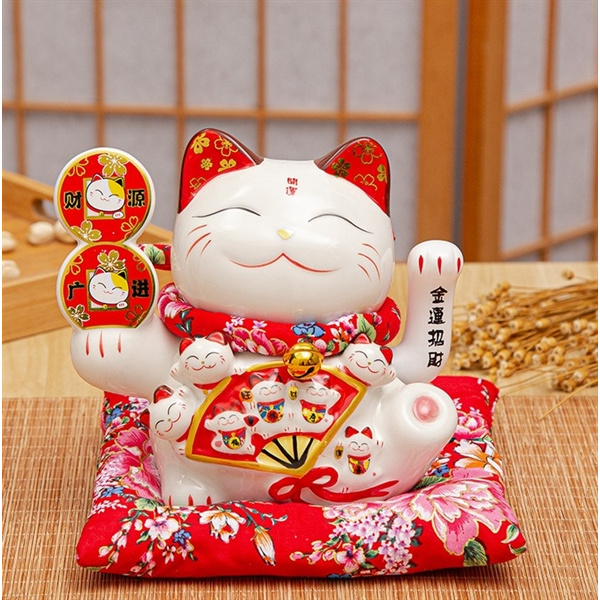 HF19023 Mèo thần tài 7 inch (18x12x17cm) Mèo hút khách - MÈO THẦN TÀI MAY MẮN NHẬT BẢN MANEKI NEKO VẪY TAY