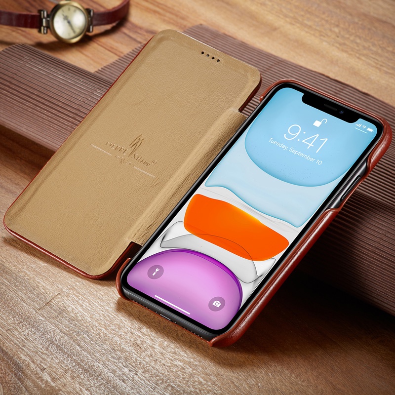 Ốp Điện Thoại Da Bò Thật Nắp Lật Sang Trọng Cho iPhone 13 12 11 Pro Max X XR XS 7 8