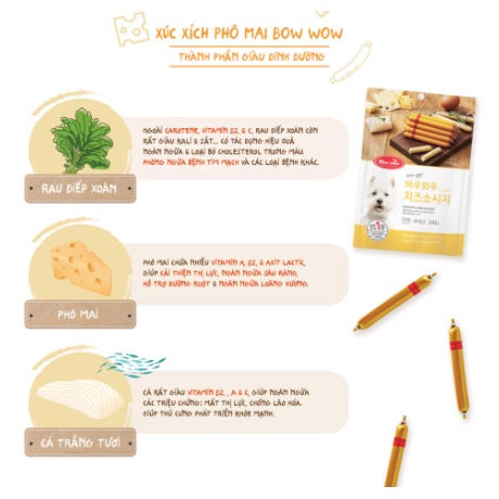 XÚC XÍCH PHÔ MAI NGUYÊN CHẤT 240g_Bowwow Cheese Sausage 240g