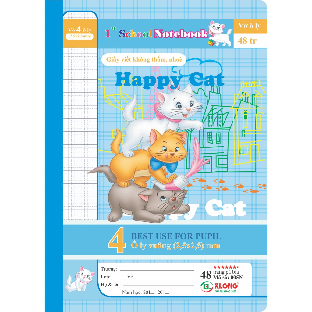 Vở 4 ô ly (2.5x2.5) 48tr 100/95 Happy Cat; MS: 005