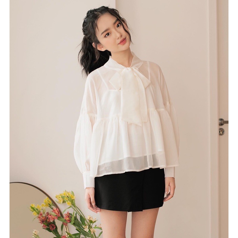 Set Sơ Mi Buộc Nơ Ogazan buộc nơ kèm áo 2 Dây, Made By TeamLU , tay cúc Ngọc | BigBuy360 - bigbuy360.vn