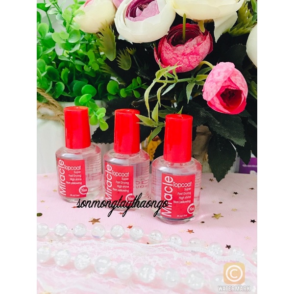 (Hàng mới về)Sơn bóng Miracle  chính hãng - Top coat nắp đỏ dành cho sơn thường, khô nhanh không vàng móng