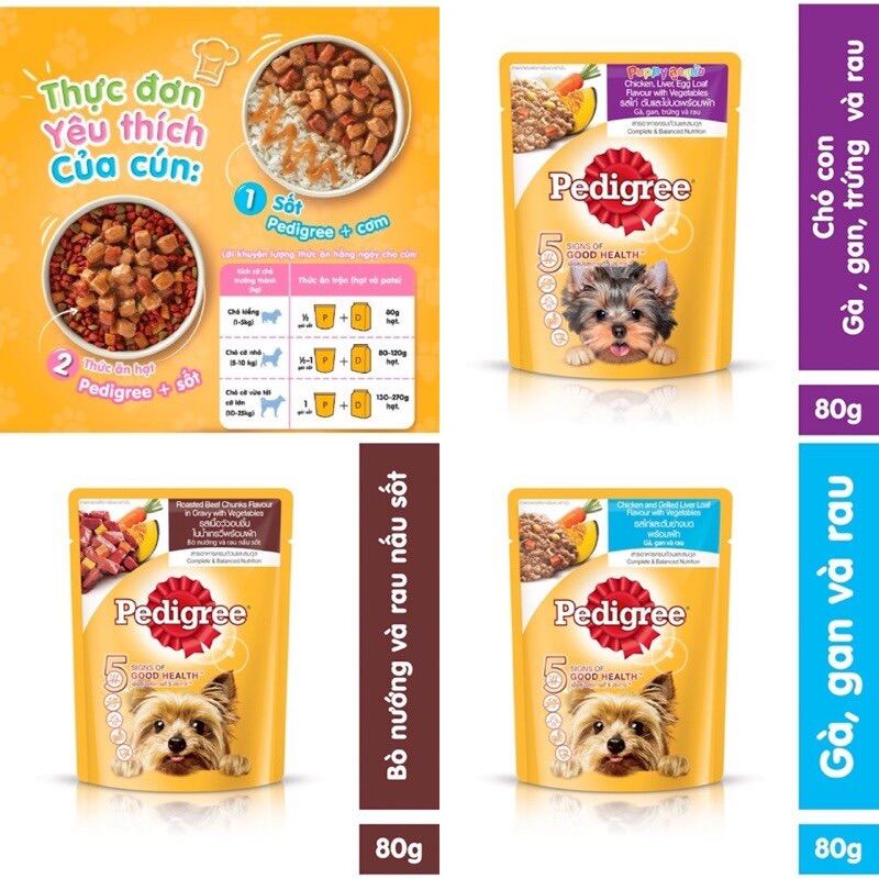 Pate/ Sốt Pedigree cho chó con vị gà, trứng, rau gói 80g