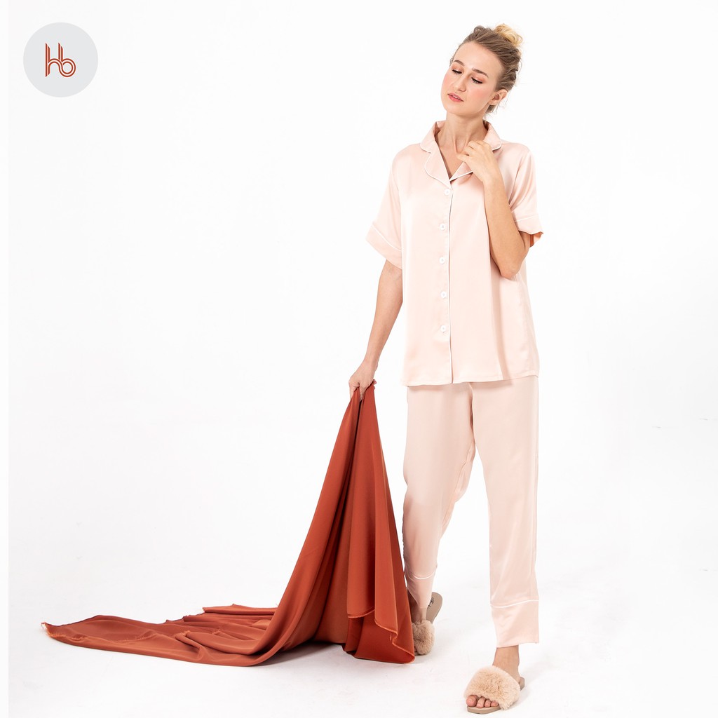 Set đồ bộ dài tay ngắn mặc nhà cổ pijama Hibi HB106 - Quần có túi